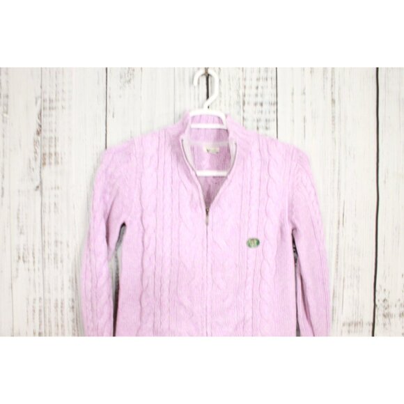 LL Bean Double L Cable Sweater Zip Cardigan Light Pink Size Medium - Picture 2 of 10